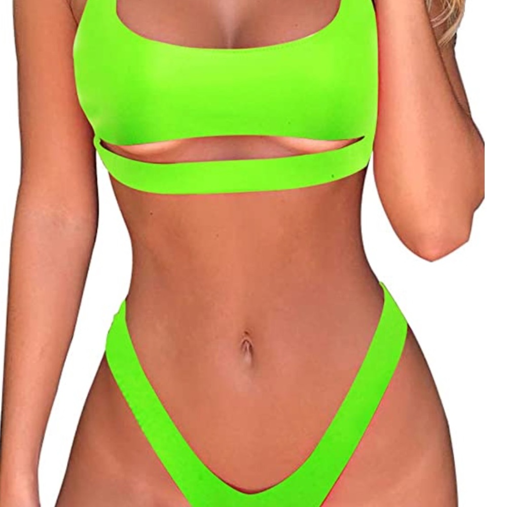 NEON GREEN BRAZILIAN CUT TWO PIECE SWIMSUIT